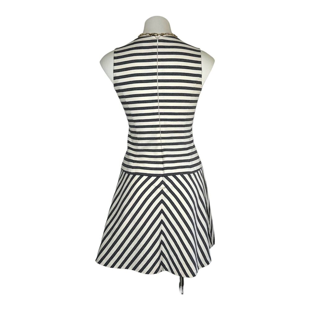 THEORY‎ Striped Fit and Flare Drop Waist Mini Dress Ivory Gray Navy Blue Size 2 - Picture 5 of 11